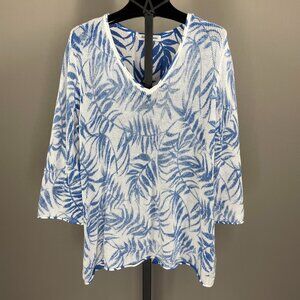 Tommy Bahama Top Tunic Blue Tropical Knit Pull Over 3/4 Sleeves XL